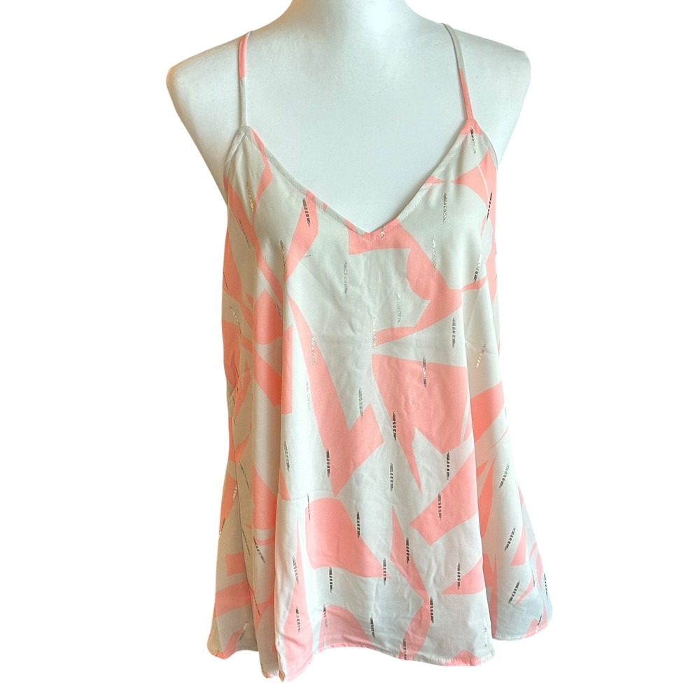 Caramela Top NWOT Medium Sleeveless V Neck Pink Abstract Blouse Y2K‎ aesthetic